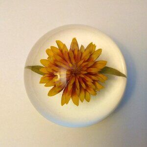 Signed Vintage W Rolfe Flower Acrylic Lucite Paperweight
